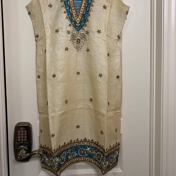 Indian Blue with Off white Pajami full Suit - Picture 8 of 11